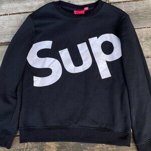 FW13 Supreme Sup Logo Crewneck Sweater Black Box Logo Large